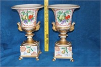 Pair 19c French Handpainted Porcelain Urns.