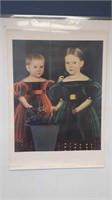 Portrait of two girls vintage print from the