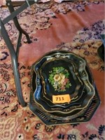 LOT METAL FLORAL DECORATED SERVING & OTHER