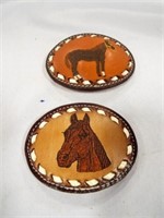 (2) Brown Leather Vintage Buckles with Horse