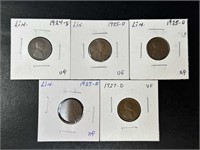 1924-S, 27-D Lincoln Cents VF/XF (5 coins)