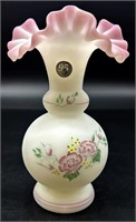 Fenton Hp Rose Garden Ruffle Vase By K Brightbill