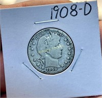 1908 D SILVER BARBER QUARTER