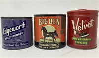 (3) Tobacco Tins, Edgeworth, Big Ben, Velvet