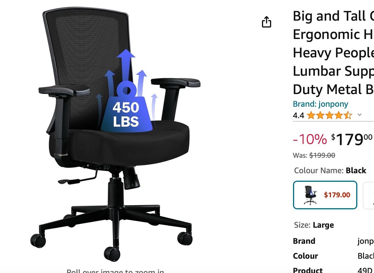 Big and Tall Office Chair 450lbs, Ergonomic Home