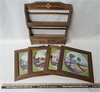 Vintage Wood Framed Pics & Spice Rack