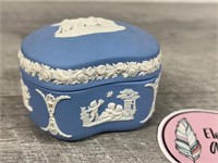 Wedgewood Jasperware White on blue trinket box