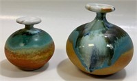 TWO NICE SIGNED STUDIO POTTERY BUD VASES