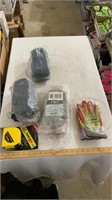 Industrial gloves, tape measure