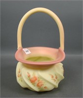 Fenton Burmese Large Decorated Melon Swirl Basket