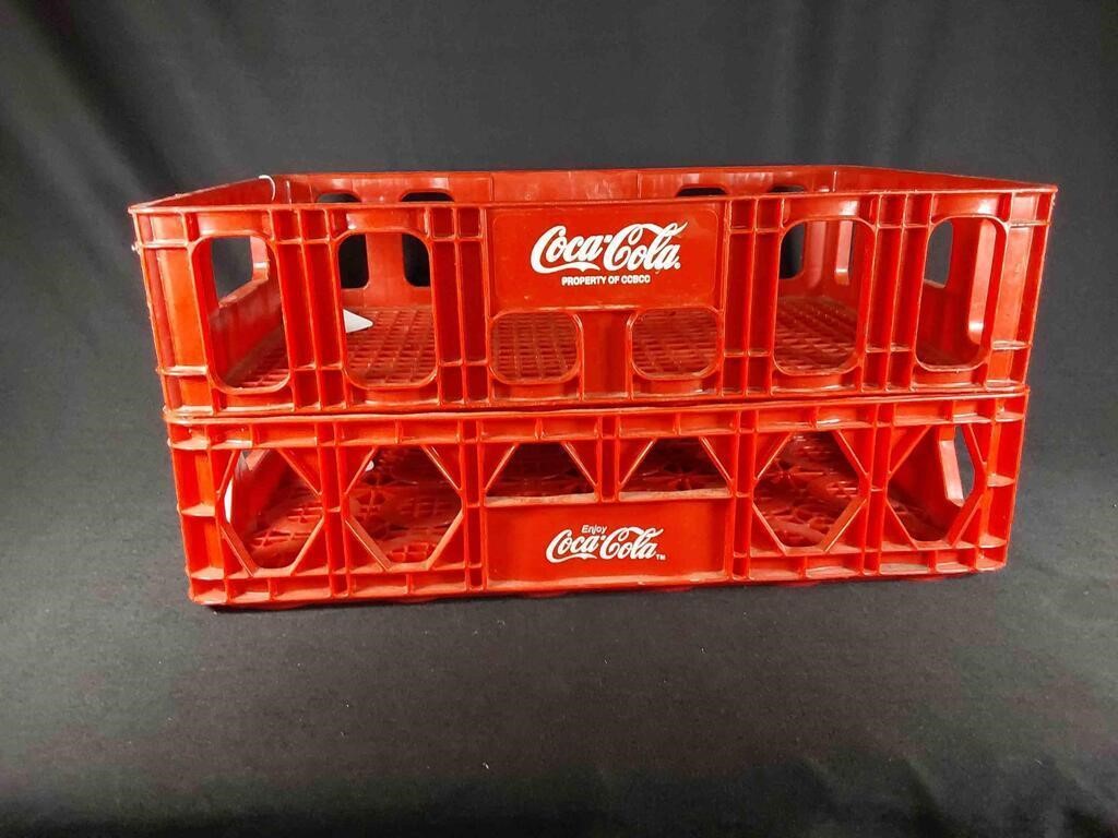 2 Red Coca Cola Plastic Crates