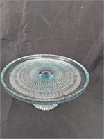 Vintage Jeanette Glass Ice Blue Harp Cake Plate