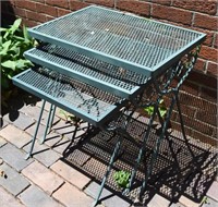 Green Wrought Iron 3pc Nesting Outdoor Table Set