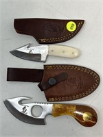 2 New Hunting/Skinning Knives in Leather Sheaths