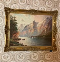 Vintage gold gilded framed French painting