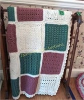 Crocheted Granny Throw Blanket 72x64", Quilt Rack