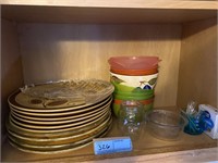 Dinner plates, plastic bowls, toothpick holder