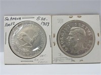 2 South Africa 5 Shilling Silver Coins