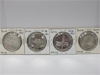 4 Silver Coins, Switzerland 20 Francs