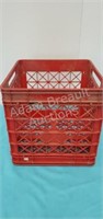 Red plastic storage crate, 13.5 x 14 x 13.75