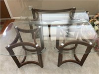 3 piece glass top coffee table and side tables.