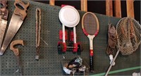 Assorted Garage Lot incl Propane Cart, Rackets etc