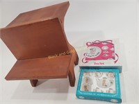 Miniture Tea Sets & 13" Wooden Doll Chair