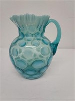 Antique FENTON blue opalescent coin dot pitcher