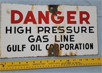 GULF OIL CO 15" danger porcelain sign