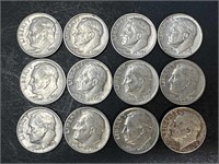 1965-72 Roosevelt Dimes (12 coins)