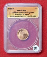 2009 D Lincoln Cent ANACS MS67