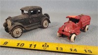 2 Vintage Cast Iron Car & Gas Truck