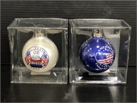 Two patriotic Christmas ornaments