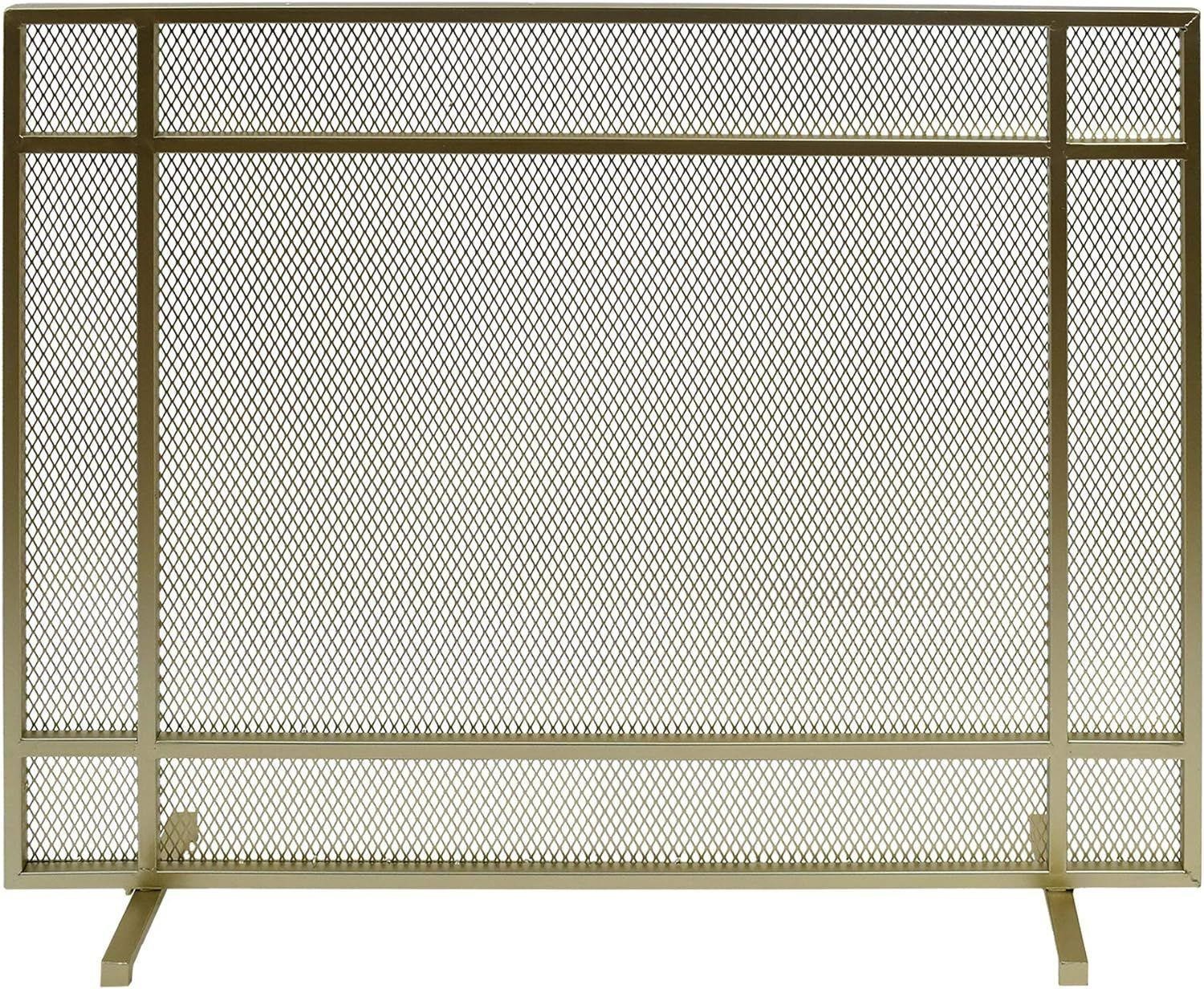 Firescreen, Gold Finish Modern Single Panel Iron