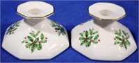Pair Lenox Holiday Candle Holders 5x2.5