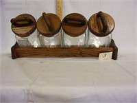 4 jar cannister set in wooden holder