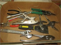 BOX OF PLIERS, CUTTERS, MISC TOOLS