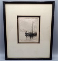 Maidi Westgate Signed Harbor Boats Etching