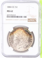 Coin 1884-CC Morgan Silver Dollar NGC MS62