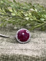 Exquisite Circle Ruby Sterling Ring Size 9.5