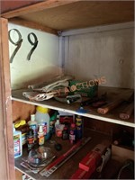 Miscellaneous garage shelf lot includes two