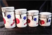 Set of 4 ceramic canisters, fruit pattern