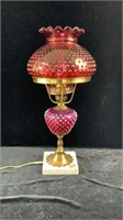 Vintage Cranberry Hobnail Glass Lamp