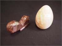 6" high onyx egg and a stylized brown stone