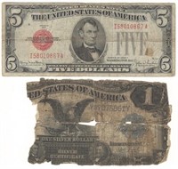 1928-F $5 Red Seal U.S. Legal Note plus Black