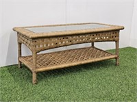 RATTAN COFFEE TABLE WITH GLASS TOP INSERT