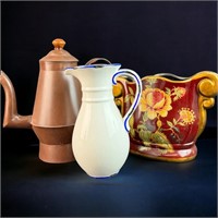 Vintage Style Decor Pitcher, Vase, Tin Coffee Pot