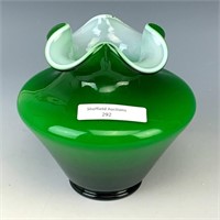 Fenton Green Cased Ruffled Vase