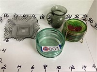 Glassware, bowls, coasters, pitcher, cup, etc-