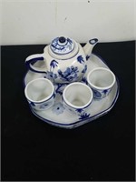 Blue and white Japanese tea set with tray and